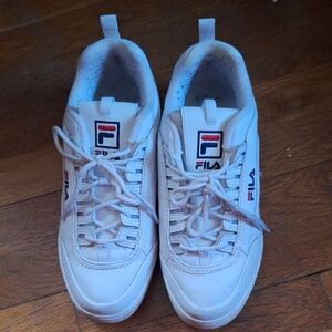 Fila Women's White Sneakers with Blue and Red Accents